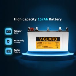 V-Guard 12V Tall Tubular Inverter Battery With a 152 Ah Capacity, High Backup Performance & Low Maintenance, Rugged Construction, VJ 165