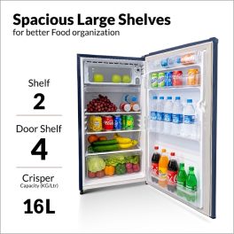 AKAI 180L, 2 Star Direct Cool Single Door Refrigerator, Manual+Push Defrost, Soft Crisper, Stabilizer Free Operation, Hestia Blue, AKDE2022-CPFHB
