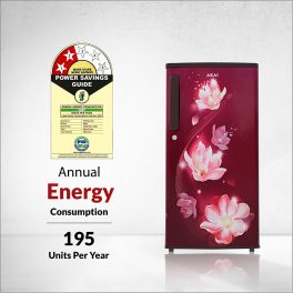 AKAI 180L, 2 Star Direct Cool Single Door Refrigerator, Manual+Push Defrost, Soft Crisper, Stabilizer Free Operation, Wine Flower, AKDE2022-CPFHW