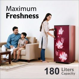 AKAI 180L, 2 Star Direct Cool Single Door Refrigerator, Manual+Push Defrost, Soft Crisper, Stabilizer Free Operation, Wine Flower, AKDE2022-CPFHW