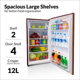 AKAI 165L, 2 Star Direct Cool Single Door Refrigerator, Manual+Push Defrost, Soft Crisper, Stabilizer Free Operation, Wine Flower, AKDE1802-CPFHW