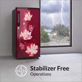 AKAI 165L, 2 Star Direct Cool Single Door Refrigerator, Manual+Push Defrost, Soft Crisper, Stabilizer Free Operation, Wine Flower, AKDE1802-CPFHW