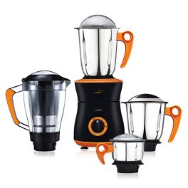 V-Guard 750 Watt, 4 Jars Juicer Mixer Grinder, Universal Copper Motor, Pulse Function & Overload Protection, Black Orange, INSIGINA DX