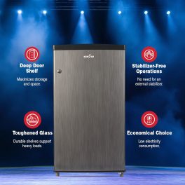 Kenstar 92 Liter, 1 Star Mini Single Door Inverter Refrigerator, Vegetable Crisper, Anti-bacterial Gasket, Stabilizer Free Operation, Hairline-Grey, REFKD121PTHG-CEH