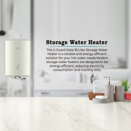 V-Guard 10Ltr, 5-Star Storage Water Heater with glass-lined AC (anti-corrosion) Coating, PUF Insulation & Multifunctional Safety Valve, White, Sieta