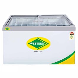 Western 311 Liter 5 Star Glass Top Double Slide Door Chest Deep Freezer, Automatic Defrost System, White, F350-GL