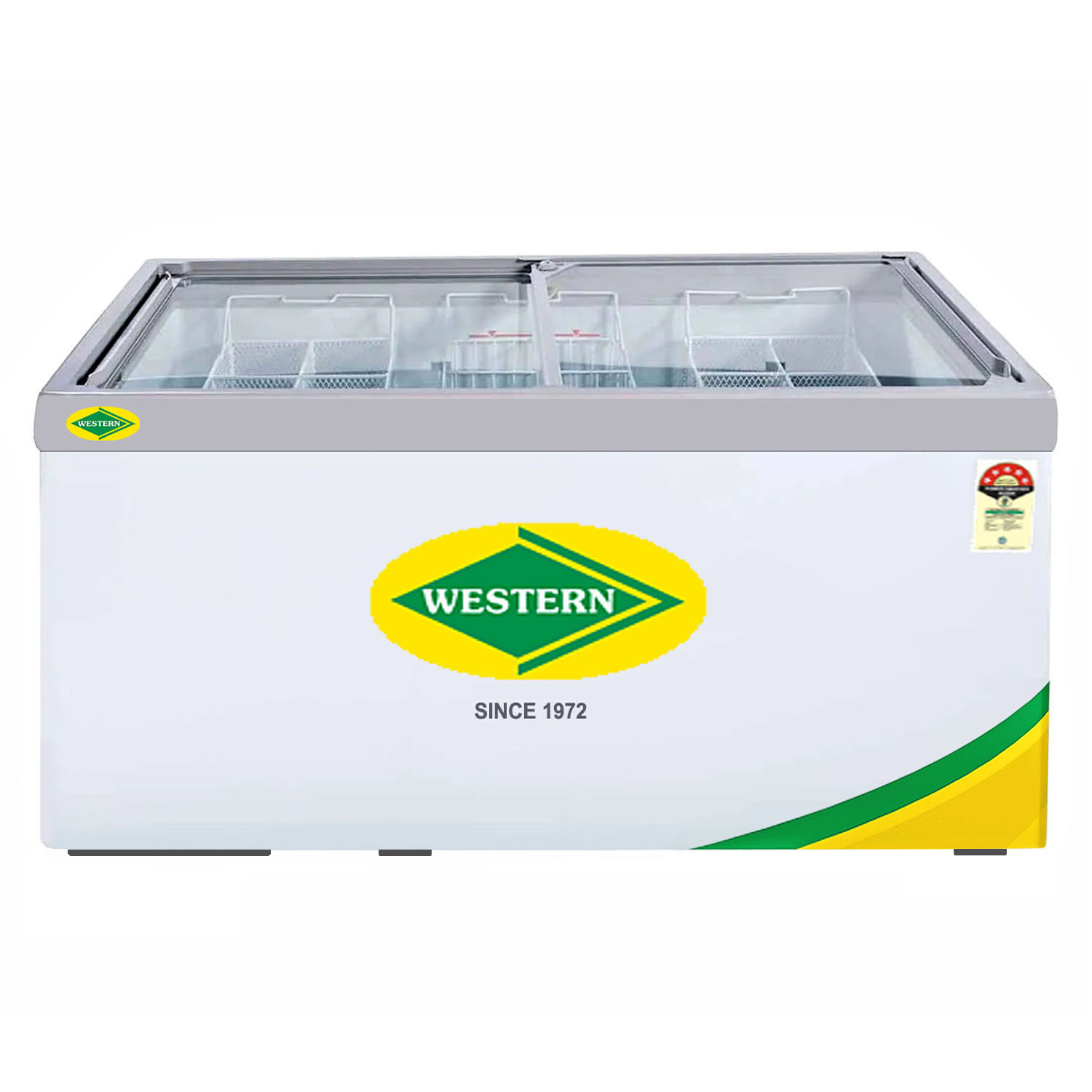 Western 536 Liter 5 Star Glass Top Double Slide Door Chest Deep Freezer, Automatic Defrost System, White, F550-GL Western 536 Liter 5 Star Glass Top Double Slide Door Chest Deep Freezer, Automatic Defrost System, White, F550-GL
