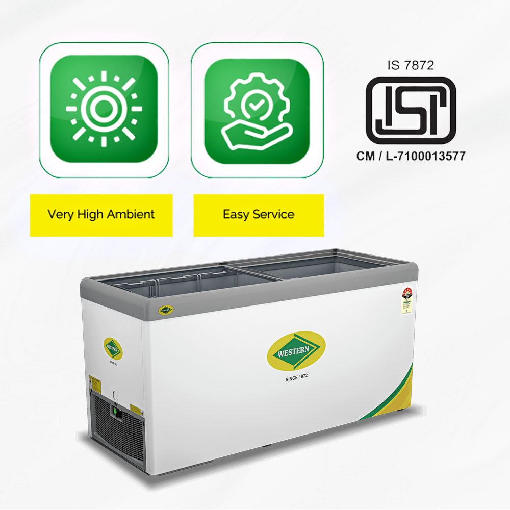 Western 536 Liter 5 Star Glass Top Double Slide Door Chest Deep Freezer, Automatic Defrost System, White, F550-GL Western 536 Liter 5 Star Glass Top Double Slide Door Chest Deep Freezer, Automatic Defrost System, White, F550-GL