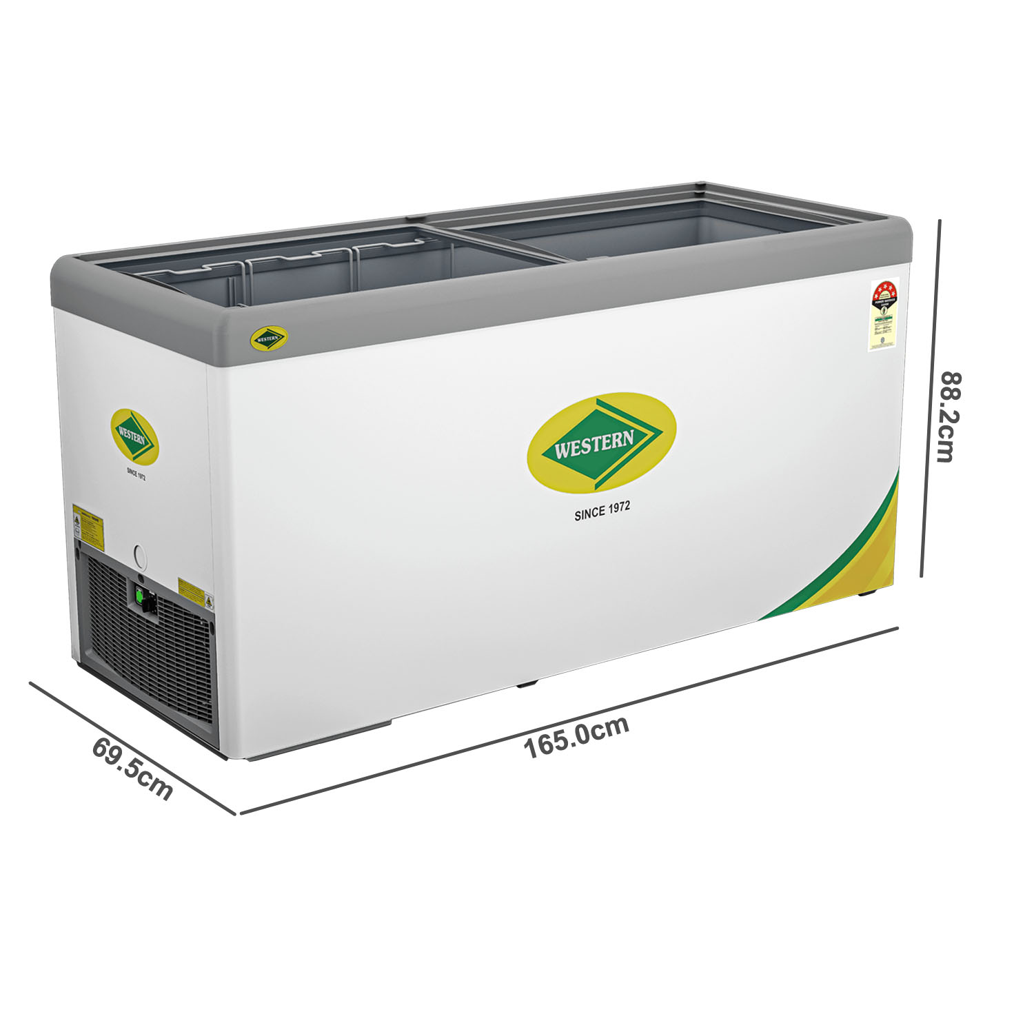 Western 536 Liter 5 Star Glass Top Double Slide Door Chest Deep Freezer, Automatic Defrost System, White, F550-GL Western 536 Liter 5 Star Glass Top Double Slide Door Chest Deep Freezer, Automatic Defrost System, White, F550-GL