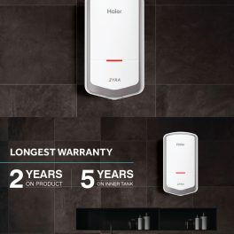 Haier 3.0KW 5.5 Litre Electric Instant Water Heater for Bathroom & Kitchen, Rust Proof Body, Fast Heating, Advance SS Tank, Copper Heating Element, White, EI5-5V ZYRA