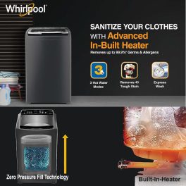 Whirlpool 7.5 Kg 5 Star StainWash Royal Plus Fully Automatic Top Load Washing Machine with In-Built Heater, Grey, STAIN WASH PRO HS