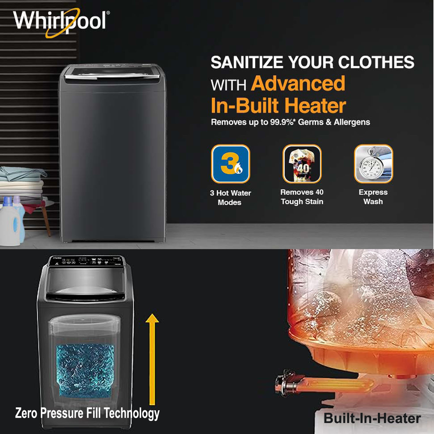 Whirlpool 7.5 Kg 5 Star StainWash Royal Plus Fully Automatic Top Load Washing Machine with In-Built Heater, Grey, STAIN WASH PRO HS Whirlpool 7.5 Kg 5 Star StainWash Royal Plus Fully Automatic Top Load Washing Machine with In-Built Heater, Grey, STAIN WASH PRO HS