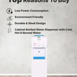 Voltas Floor Mounted Water Dispenser Pure FS with Non Cooling Storage Cabinet, Hot Water Safety Lock, White, Minimagic Spring-FS Plus