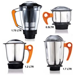 V-Guard 750 Watt, 4 Jars Juicer Mixer Grinder, Universal Copper Motor, Pulse Function & Overload Protection, Black Orange, INSIGINA DX